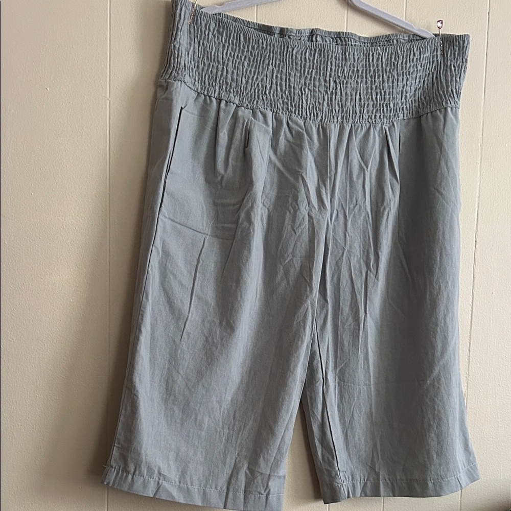 Pants Smocked Waist Light Gray Wide-Leg Capri Size 3X